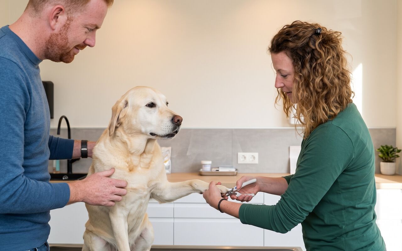 Vaccinatie van een labrador in de consultatieruimte